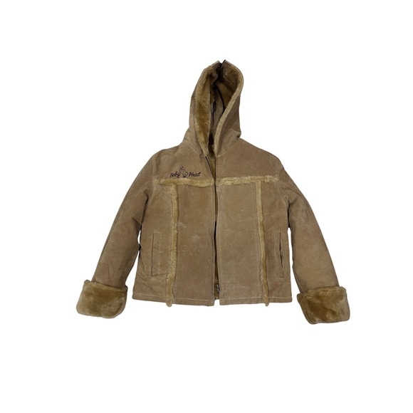 Baby Phat Jackets & Blazers - Baby Phat Tan Suede Faux Fur Shearling Jacket Zip Split Hood Vintage Y2K Womens
